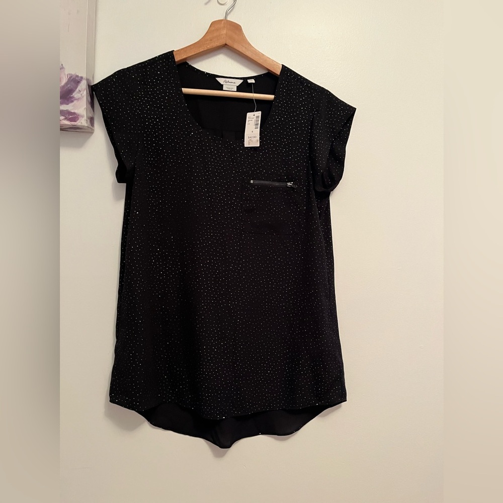 NWT Reitmans Black Cap Sleeve sequin blouse small PTP 19inch - Picture 6 of 7